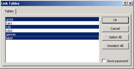 Select tables to link